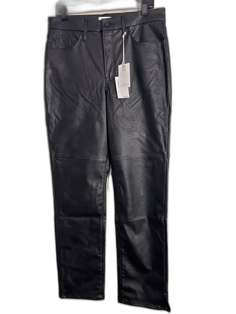 NWT Good American Women’s Size 14/32 Black Faux  Leather Jeans